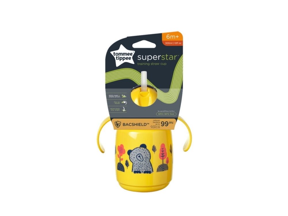 Tommee Tippee SuperStar Training Straw Cup Yellow, Εκπαιδευτικό Κύπελλο-Παγούρι 6m+, 300ml