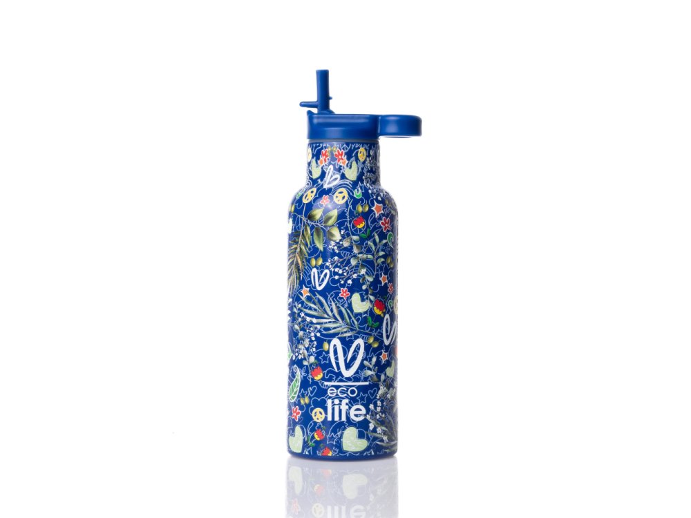 Eco Life x Vasiliki Blue Ανοξείδωτο Παγούρι Θερμός, 500ml