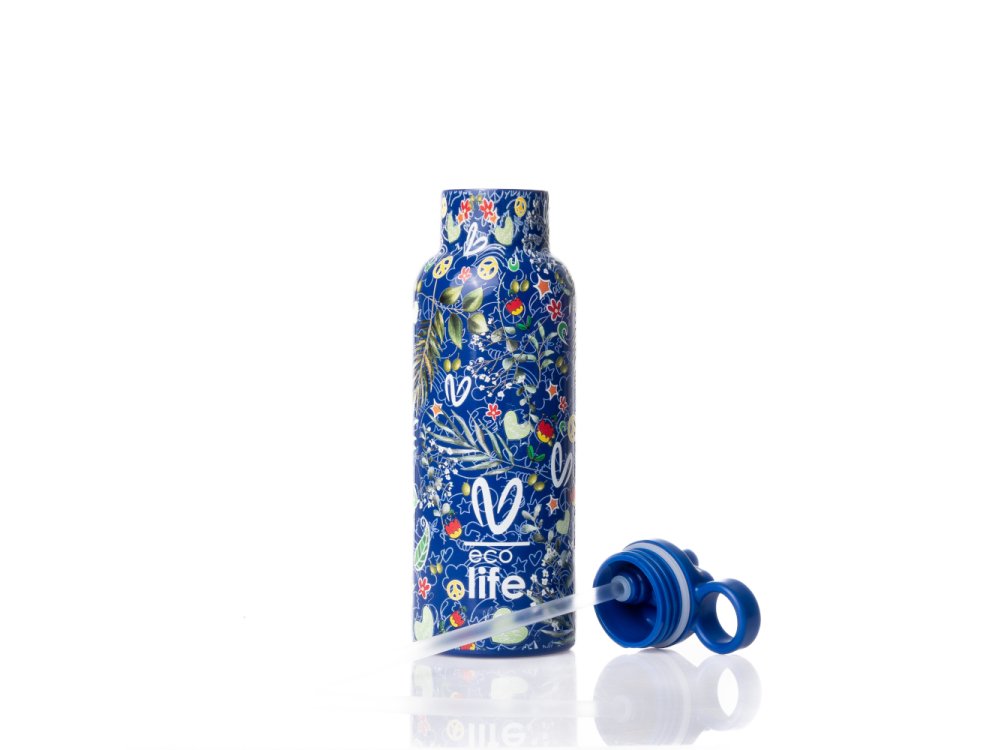 Eco Life x Vasiliki Blue Ανοξείδωτο Παγούρι Θερμός, 500ml