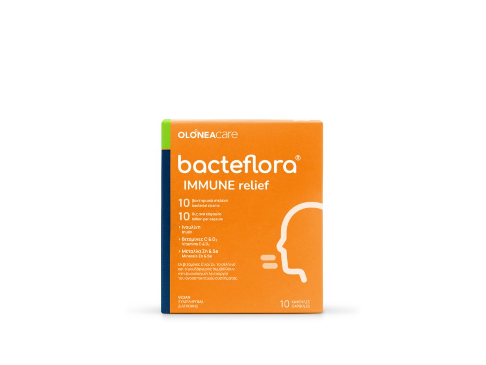 Olonea Bacteflora Immune Relief Συμπλήρωμα Διατροφής για Μείωση των Συμπτωμάτων Κρυολογήματος, 10vcaps