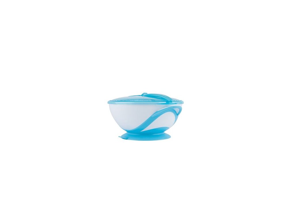 BabyOno Suction Bowl - Spoon, Τάπερ αποθήκευσης και μεταφοράς με κουτάλι, Μπλέ