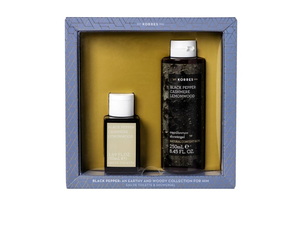 Korres Black Pepper Cashmere Lemonwood, Ανδρικό Άρωμα 50ml & Αρωματικό Αφρόλουτρο Με Ενυδατικούς Παράγοντες, 250ml