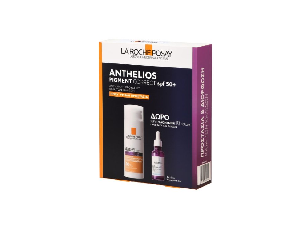 La Roche Posay Promo Anthelios Pigment Correct, Αντηλιακό προσώπου Κατά των Κηλίδων SPF50+, 50ml & Δώρο Pure Niacinamide 10 Serum, 10ml