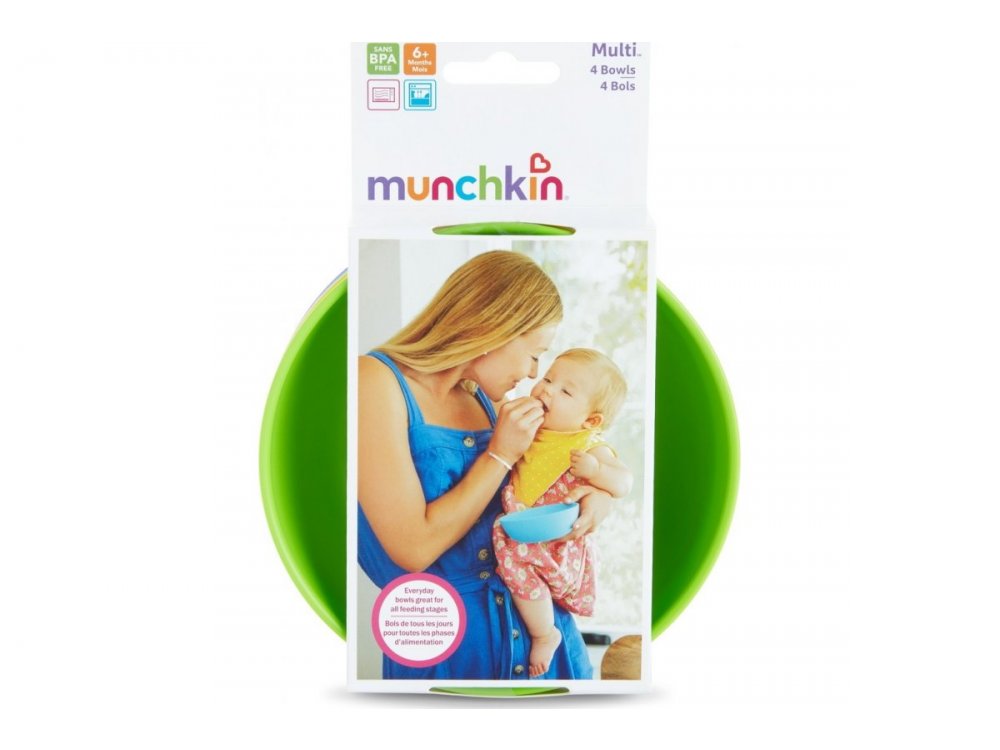 Munchkin 4 Plastic Modern Bowls 6m+, Πολύχρωμα Μπολ, 4τμχ