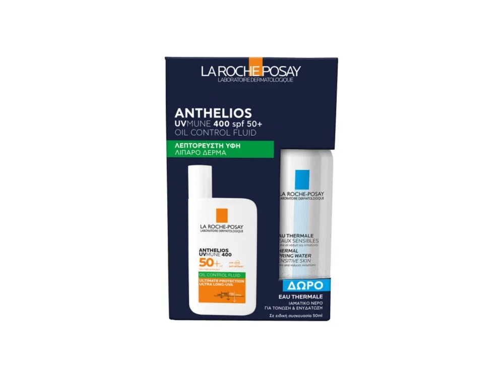 La Roche Posay Promo Anthelios UVMune 400 Oil Control Fluid Spf50+, Αντηλιακό Προσώπου για Λιπαρό Δέρμα, 50ml & Eau Thermal, Ιαματικό Νερό Για Τόνωση & Ενυδάτωση, 50ml