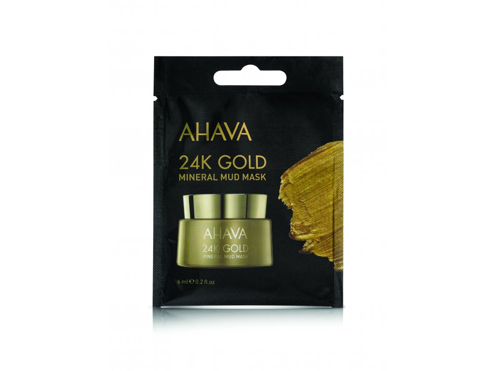 Ahava Mineral Mud Mask 24K Gold, Μάσκα Προσώπου Με Καθαρό Χρυσό Για Σύσφιξη, 6ml