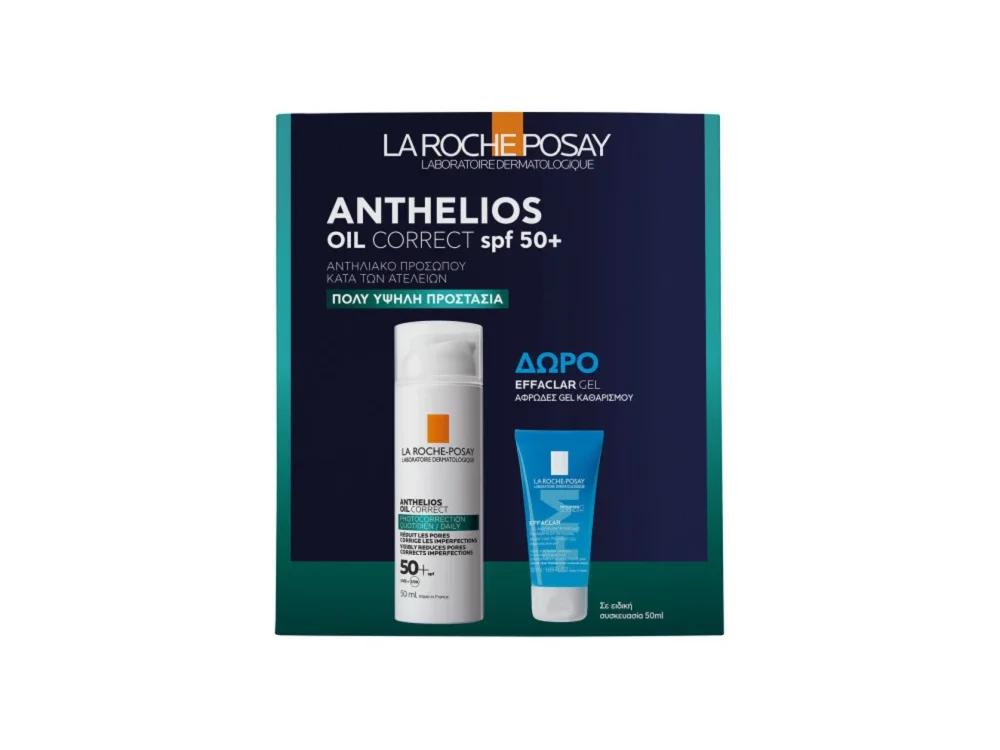 La Roche Posay Promo Anthelios Oil Correct Spf50+, Αντηλιακό Προσώπου Κατά των Ατελειών 50ml & Effaclar Gel, Τζελ Καθαρισμού για το Μεικτό-Λιπαρό Δέρμα, 50ml