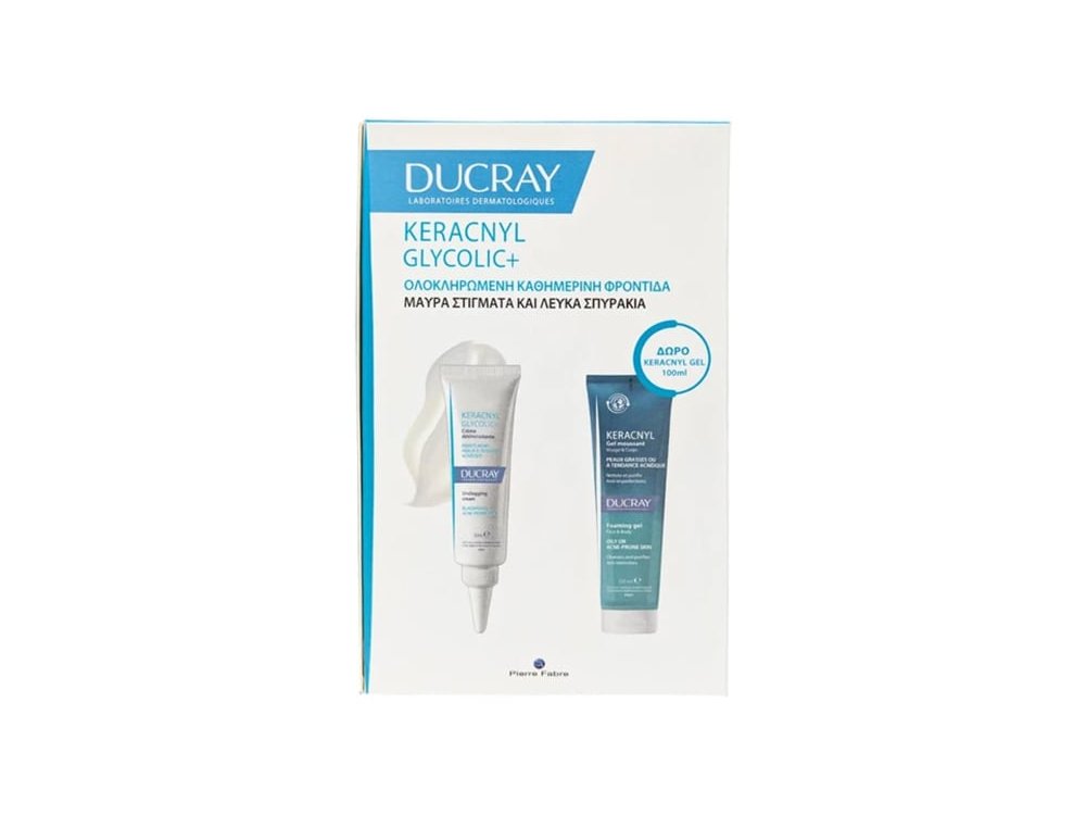 Ducray Promo Keracnyl Glycolic+ Unclogging Cream Kρέμα Προσώπου για Δέρμα με Τάση Ακμής Σπυράκια & Μαύρα Στίγματα, 30ml & Δώρο Kerancyl Αφρίζον Gel Καθαρισμού, 100ml, 1σετ