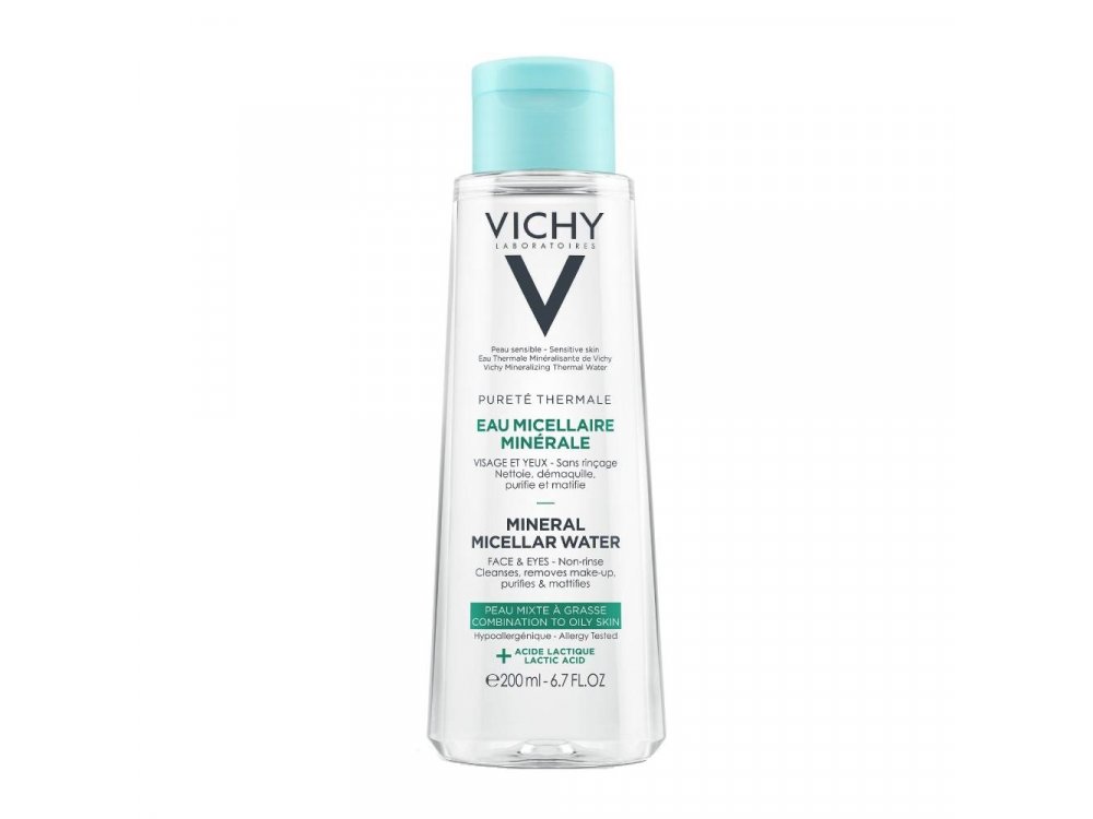 Vichy Purete Thermale Mineral Micellar Water, Μεταλλικά Στοιχεία για Πρόσωπο & Μάτια για Λιπαρές/Μικτές Επιδερμίδες, 200ml