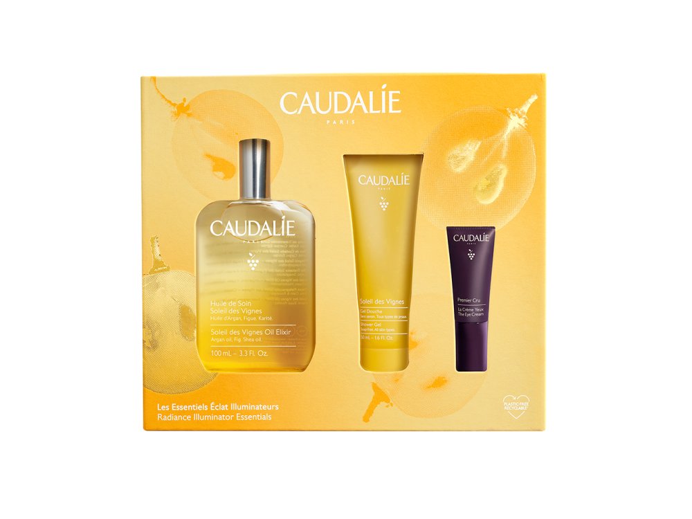 Caudalie Illuminator Essentials με Soleil Des Vignes Oil Elixir Θρεπτικό Έλαιο Σώματος, 100ml & Shower Gel Αφρόλουτρο Σώματος, 50ml & Premier Cru The Eye Cream Kρέμα Ματιών, 5ml, 1σετ