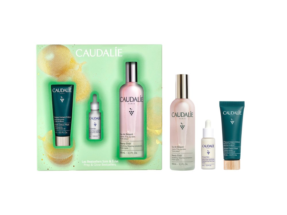 Caudalie Xmas Promo Beauty Elixir Ελιξήριο Ομορφιάς για Όλους τους Τύπους Δέρματος, 100ml, Δώρο Instant Detox Mask Μάσκα Αποτοξίνωσης με Ροζ Άργιλο, 15ml & Vinoperfect Brightening Dark Spot Serum Ορό Προσώπου Λάμψης για Πανάδες, 10ml, 1σετ