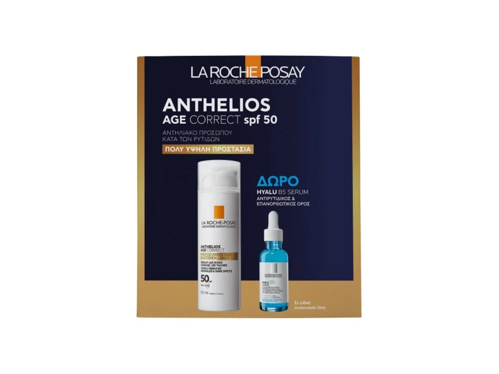 La Roche Posay Promo Athnelios Age Correct SPF50 Αντηλιακό Προσώπου κατά των Ρυτίδων, Δώρο Hyalu B5 Ορός 10ml