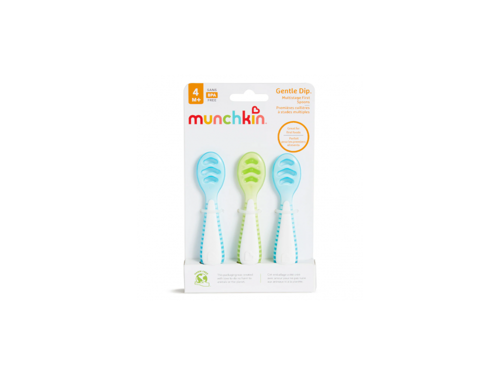 Munchkin Εκπαιδευτικά Βρεφικά Μαλακά Κουτάλια 4m+, Μπλέ-Πράσινο, Σετ 3τμχ