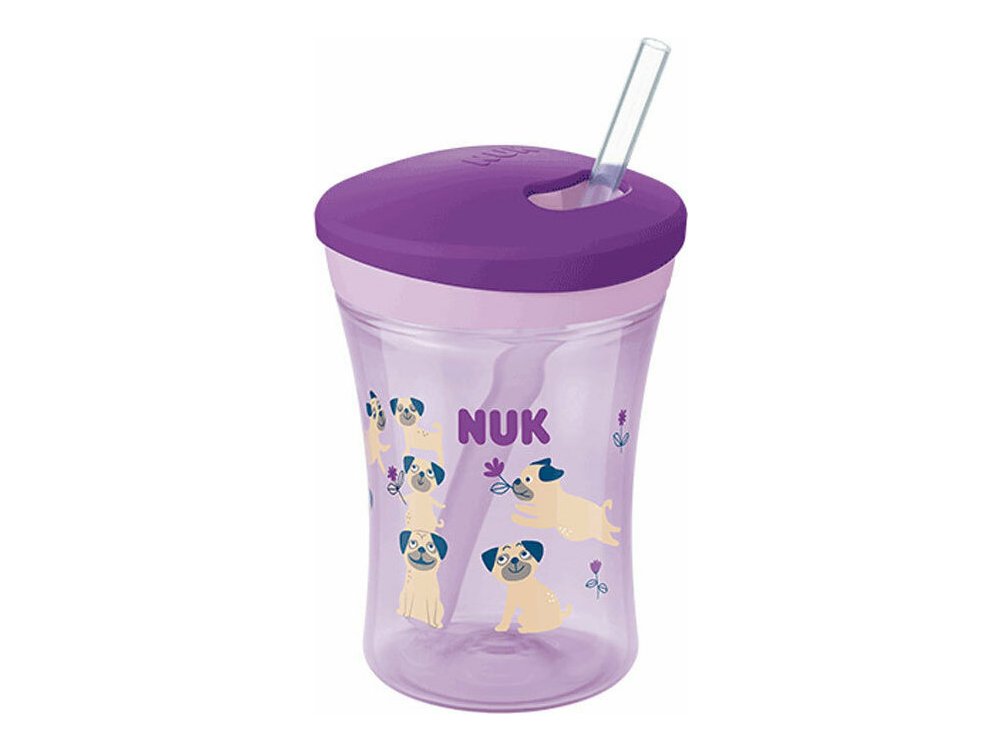 Nuk Action Cup Purple Dogs 12m+ Εκπαιδευτικό Παγουράκι με Καλαμάκι, 230ml