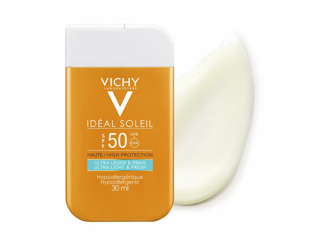 Vichy Ideal Soleil Ultra Light & Fresh Spf50 Αντηλιακή Κρέμα Προσώπου Λεπτόρρευστης Υφής Πολύ Υψηλής Προστασίας, 30ml