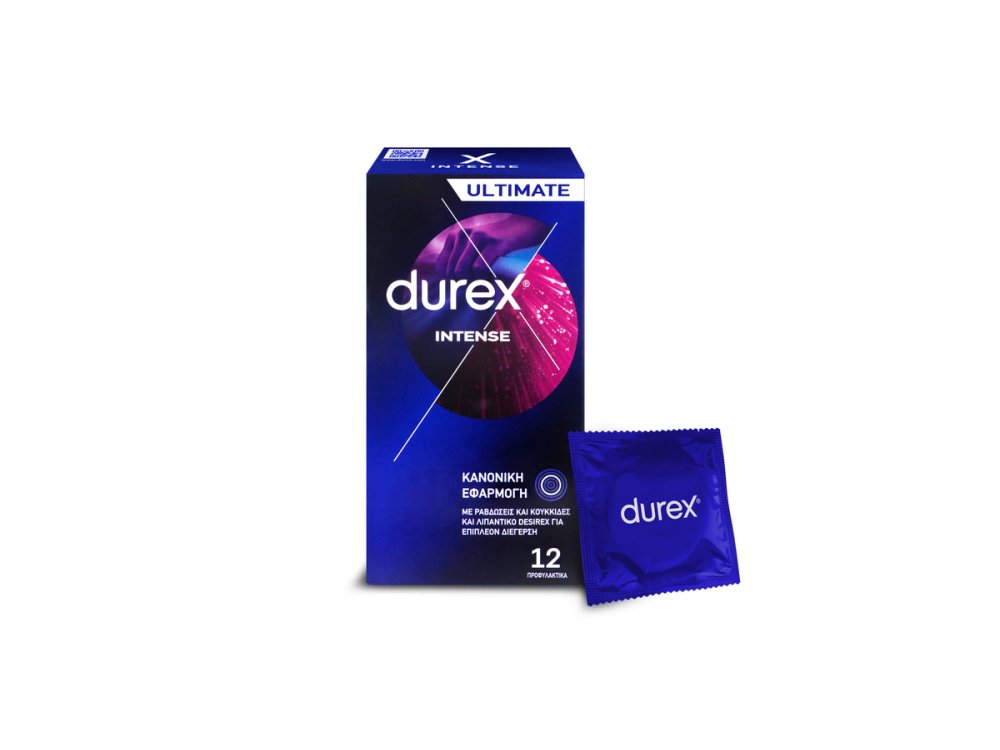 Durex Προφυλακτικά με Κουκίδες, Ραβδώσεις & Διεγερτικό Τζελ Intense Κανονική Εφαρμογή, 12τμχ