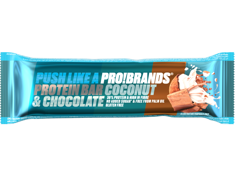 Pro!Brands Protein Bar Coconut & Chocolate, Ενεργειακή Μπάρα με Γεύση Καρύδα & Σοκολάτα, 45gr