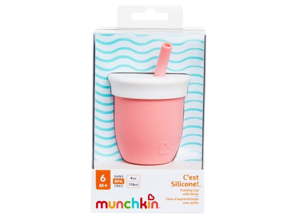 Munchkin C'est Silicone Training Cup with Straw, Εκπαιδευτικό Ποτήρι, Χρώμα Ανοιχτό Ρόζ, 6m+, 118ml