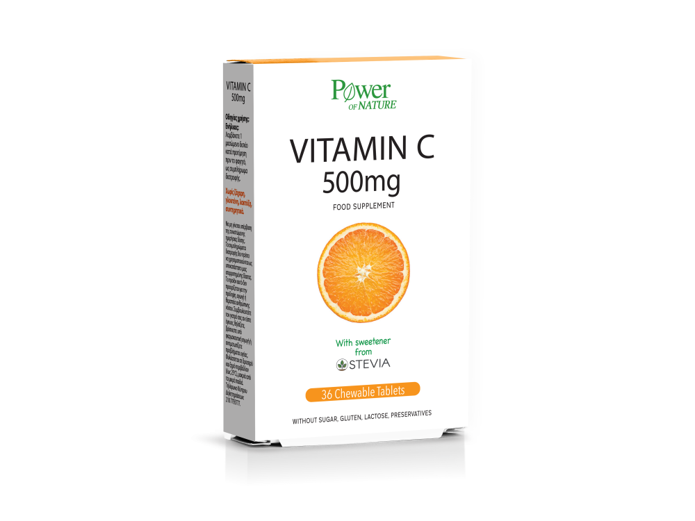 Power Health Vitamin C Stevia, Συμπλήρωμα Διατροφής, 500mg 36 Μασώμενα Δίσκια