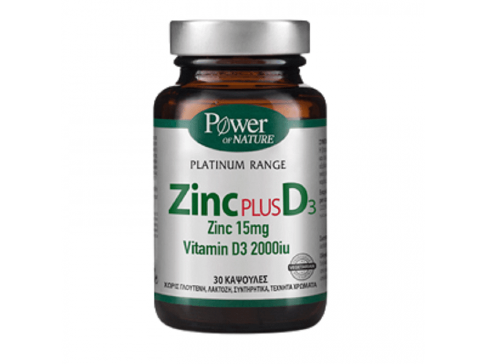 Power Health Platinum Range, Zinc Plus D3 15mg 2000iu, Συμπληρώματα Διατροφής Ψευδάργυρος, 30tabs