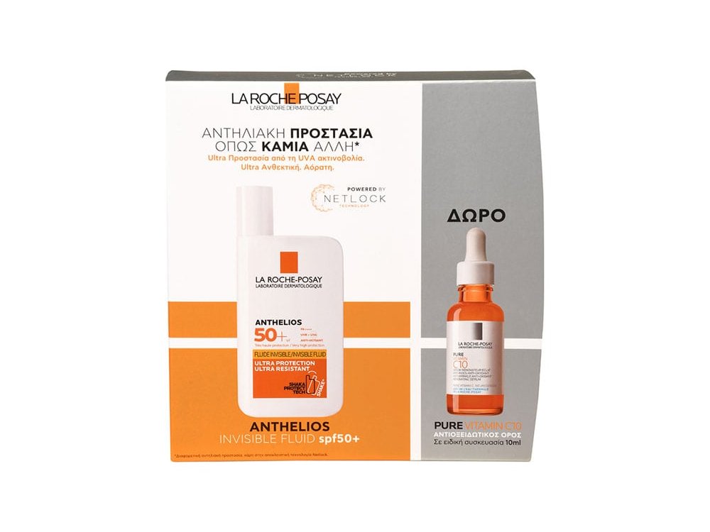 La Roche Posay Anthelios Fluid Invisible Shaka Spf50+ Αντηλιακή Κρέμα Προσώπου, 50ml & Δώρο Pure Vitamin C10 Αντιοξειδωτικός Ορός, 10ml