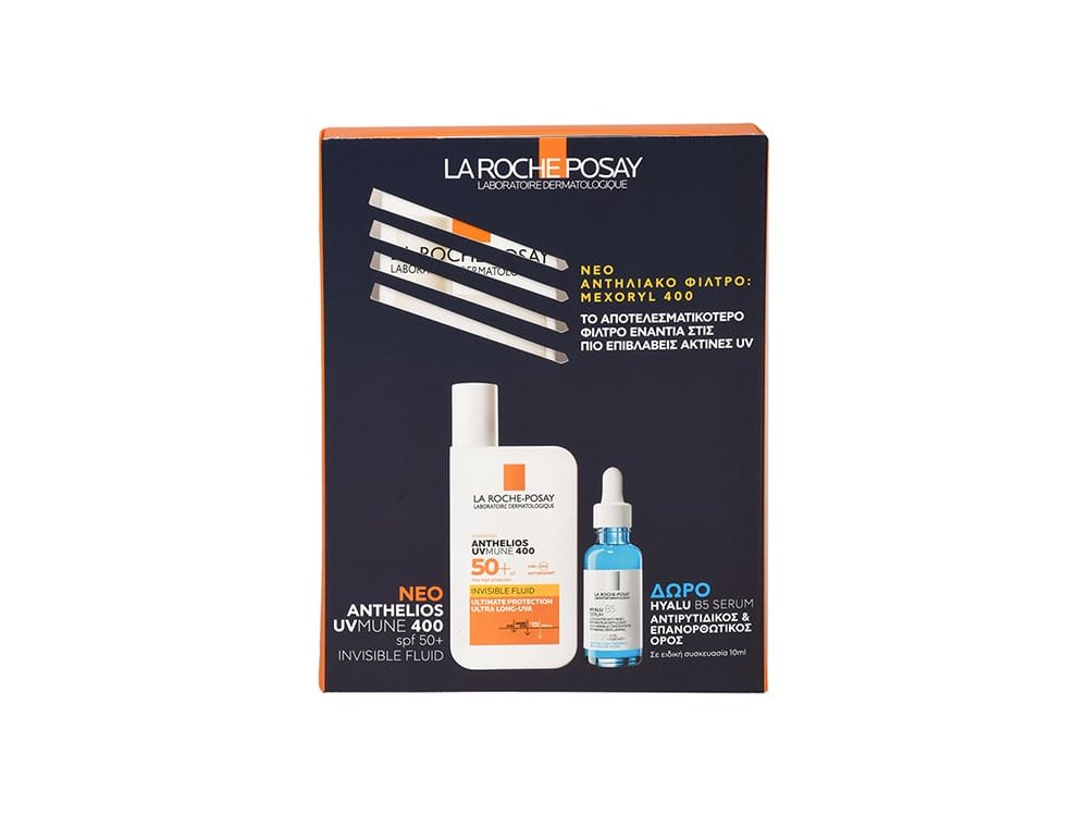 La Roche Posay Promo Pack Anthelios Uvmune 400 Fluid Invisible SPF50+ Αντηλιακό γαλάκτωμα προσώπου Με Άρωμα,50ml & Δώρο Hyalu B5 Serum,10m