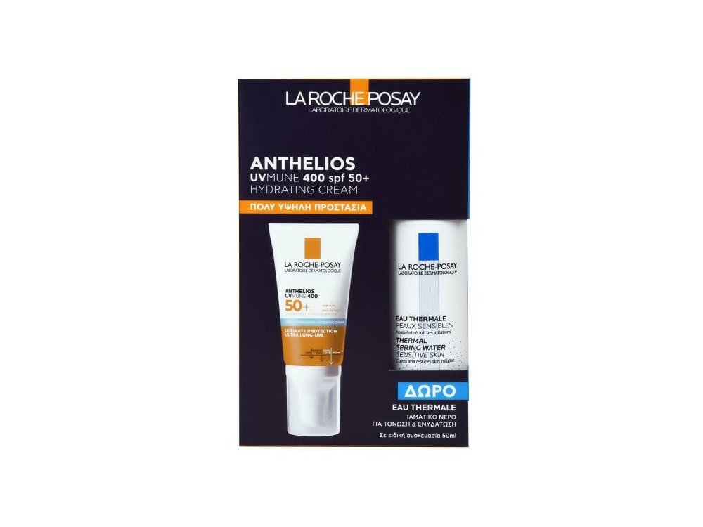 La Roche-Posay Πακέτο Προσφοράς με Αντηλιακό Anthelios UVMUNE400 SPF50+ Hydrating Cream με Άρωμα, 50ml & Δώρο Eau Thermale Ιαματικό Νερό, 50ml, 1σετ