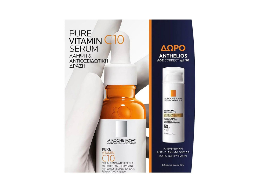 La Roche Posay Promo Vitamin C10 Serum Ορός Λάμψης με Βιταμίνη C, 30ml & Δώρο Anthelios Age Correct Αντηλιακή Κρέμα Προσώπου SPF50, 15ml, 1σετ