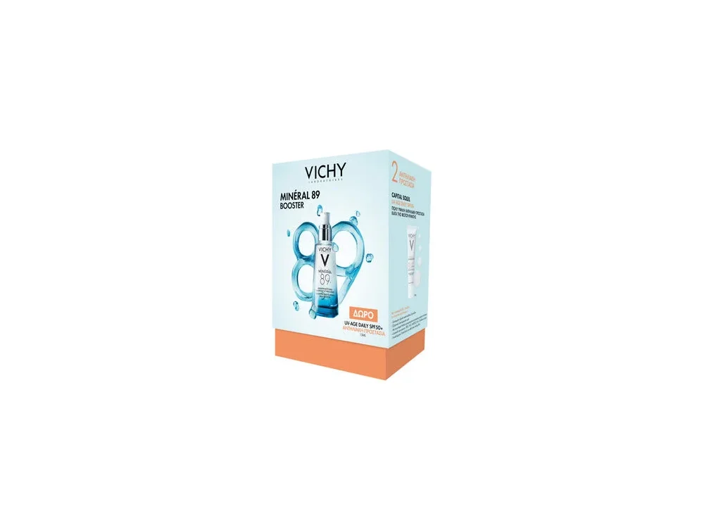 Vichy Promo Mineral 89 Hyaluronic Acid Face Moisturizer, Ενυδατικό Booster Προσώπου για Καθημερινή Χρήση, 50ml & Δώρο UV Αντηλιακό Προσώπου 15ml