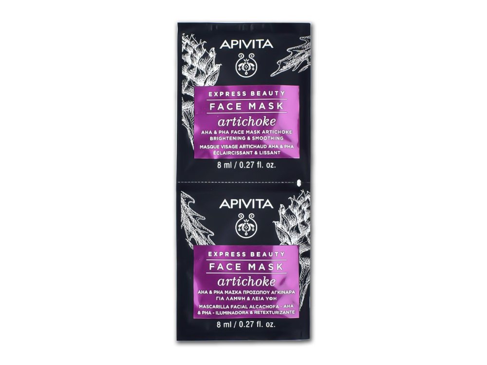 Apivita Express Mask AHA & PHA Μάσκα Προσώπου με Αγκινάρα για Λάμψη & Λεία Υφή, 2x8ml