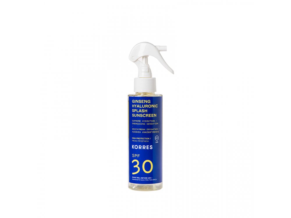 Korres Ginseng & Hyaluronic Splash Sunscreen SPF30, Αντηλιακό Ginseng και Υαλουρονικό με Υψηλή Προστασία για Πρόσωπο και Σώμα, 150ml