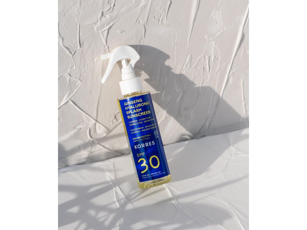 Korres Ginseng & Hyaluronic Splash Sunscreen SPF30, Αντηλιακό Ginseng και Υαλουρονικό με Υψηλή Προστασία για Πρόσωπο και Σώμα, 150ml