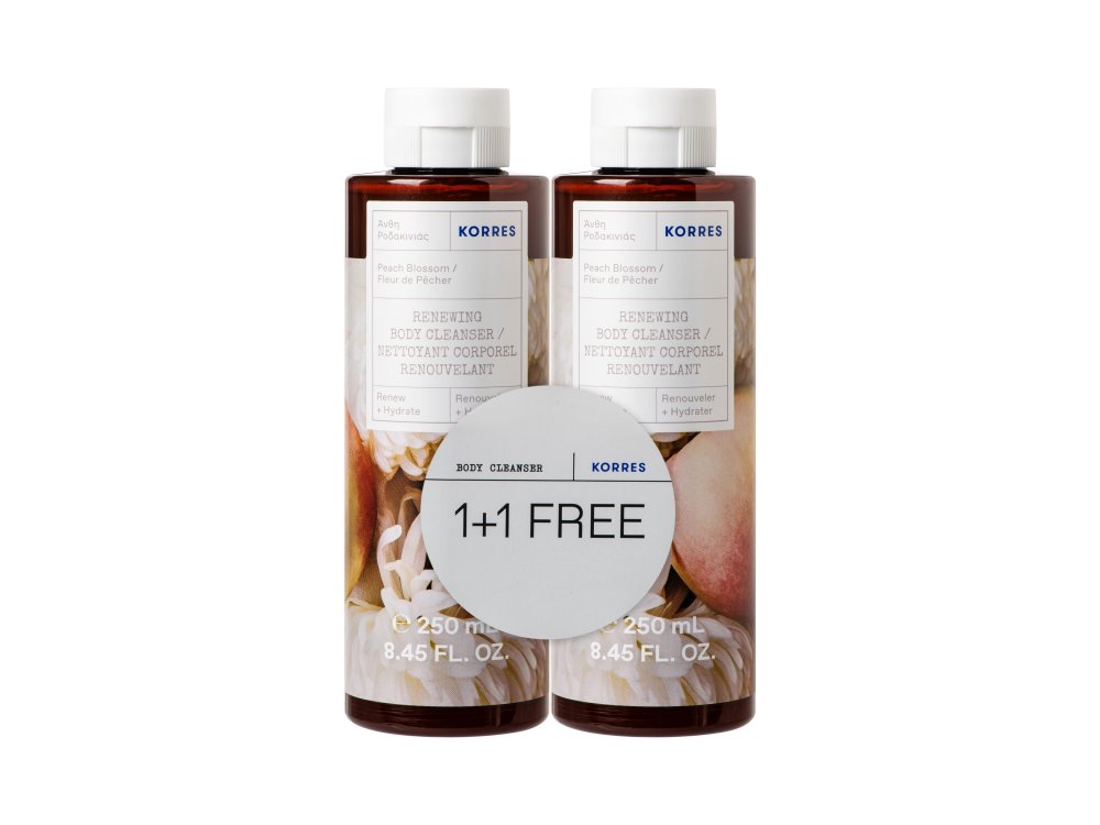 Korres Promo 1+1 Πακέτο Δώρο Renewing Body Cleanser Peach Blossom Αφρόλουτρο Gel με Άνθη Ροδακινιάς, 2x250ml