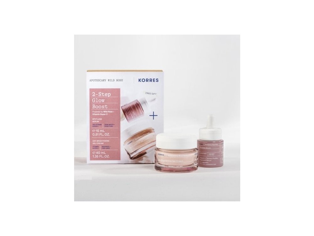 Korres Apothecary Wild Rose 2-Step Glow Boost Promo με Day-Brightening Gel-Cream Κρέμα Προσώπου Ημέρας, 40ml & Δώρο Spotless Serum Διφασικός Ορός Προσώπου για Λάμψη, 15ml, 1σετ