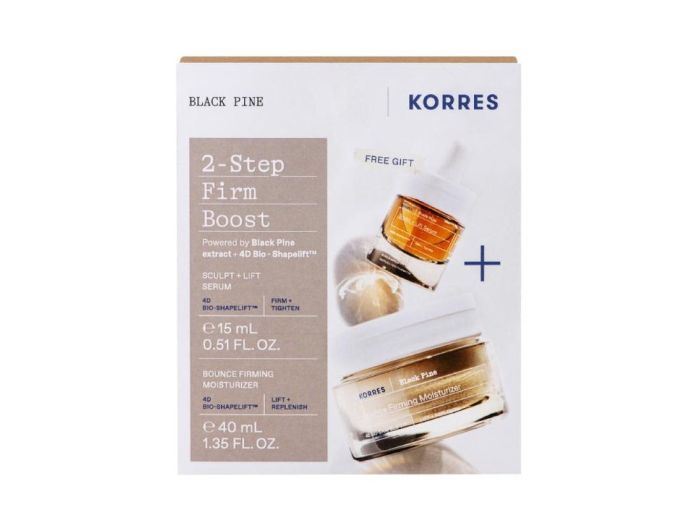 Korres Black Pine 2-Step Firm Boost Promo με Bounce Firming Moisturizer Κρέμα Ημέρας Προσώπου με Μαύρη Πεύκη, 40ml & Δώρο Sculpt & Lift Serum Ορός Προσώπου για Σύσφιξη, 15ml, 1σετ