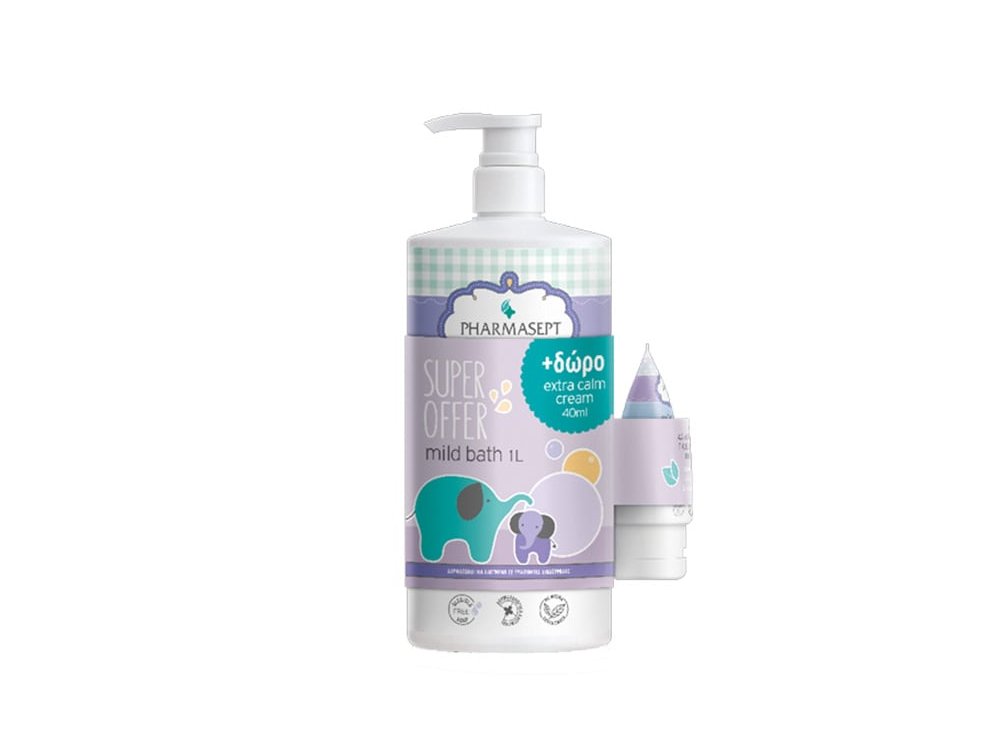 Pharmasept Baby Care Promo Mild Bath Βρεφικό Αφρόλουτρο, 1lt & Δώρο Extra Calm Cream Κρέμα για την Αλλαγή της Πάνας, 40ml, 1σετ