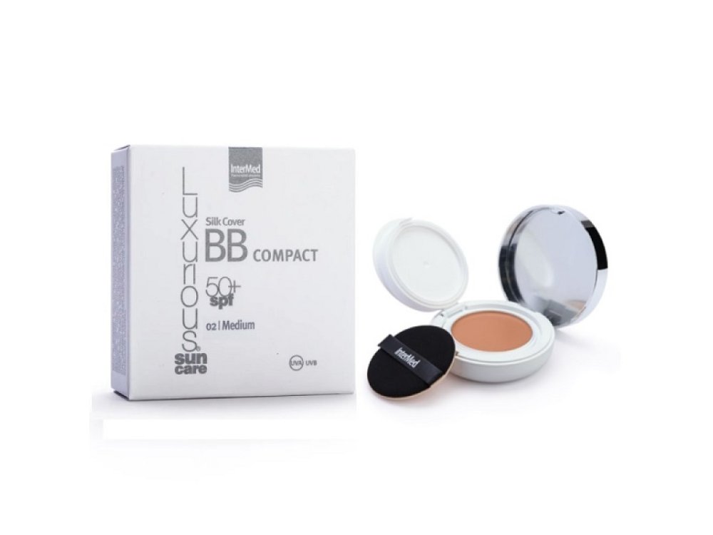 Intermed Luxurious Sun Care Silk Cover BB Compact Medium SPF50+ Πούδρα Υψηλής Αντηλιακής Προστασίας για Κάλυψη των Ατελειών & Φυσικό Ματ Αποτέλεσμα, 12gr