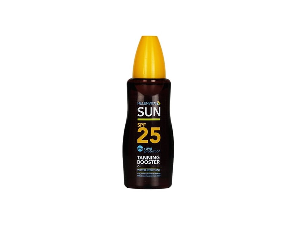 Helenvita Sun Tanning Booster Oil Spf25 Αδιάβροχο Αντηλιακό Λάδι Μεσσαίας Προστασίας, 200ml