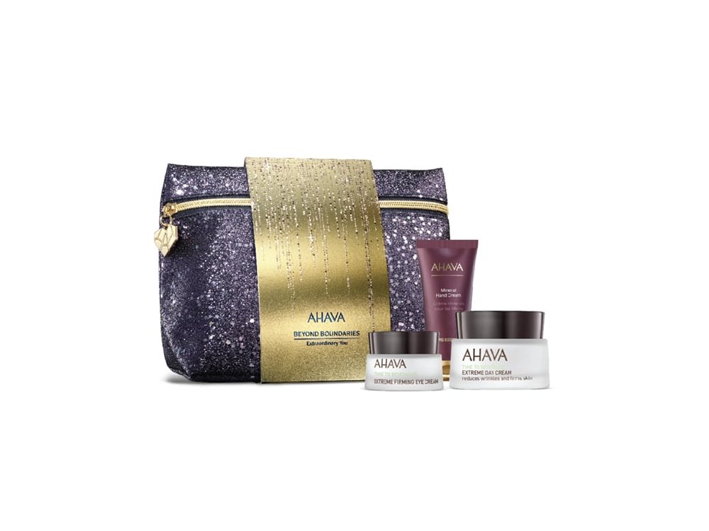 Ahava Extraordinary You X-Mas Pack Extreme Day Cream Αντιγηραντική Κρέμα Ημέρας, 50ml, Extreme Firming Eye Cream Κρέμα Ματιών, 15ml, Vivid Burgundy Mineral Hand Cream Κρέμα Χεριών, 40ml & Νεσεσέρ, 1σετ