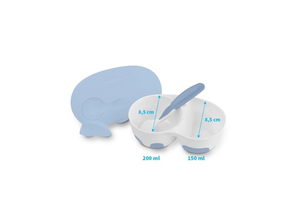 BabyOno Two Chamber Bowl with Spoon, Μπολ Φαγητού με δύο θήκες και κουταλάκι Μπλε, 1τμχ