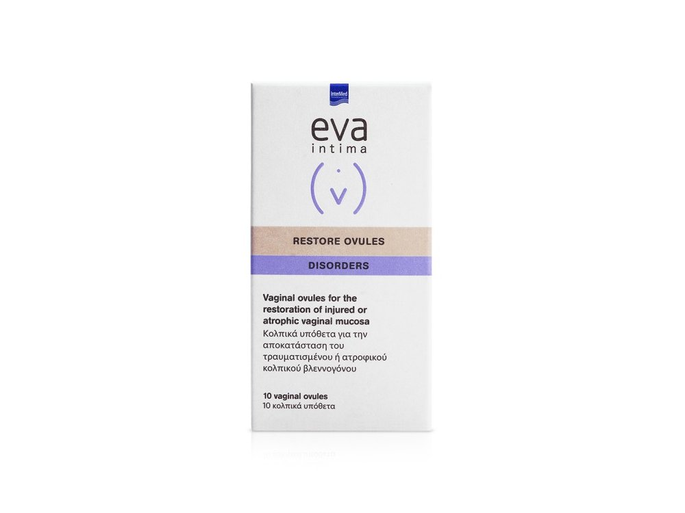 InterMed Eva Intima Restore Ovules Disorders, Κολπικά Υπόθετα για την Αποκατάσταση Τραυματισμένου ή Ατροφικού Κολπικού Βλεννογόνου, 10τμχ