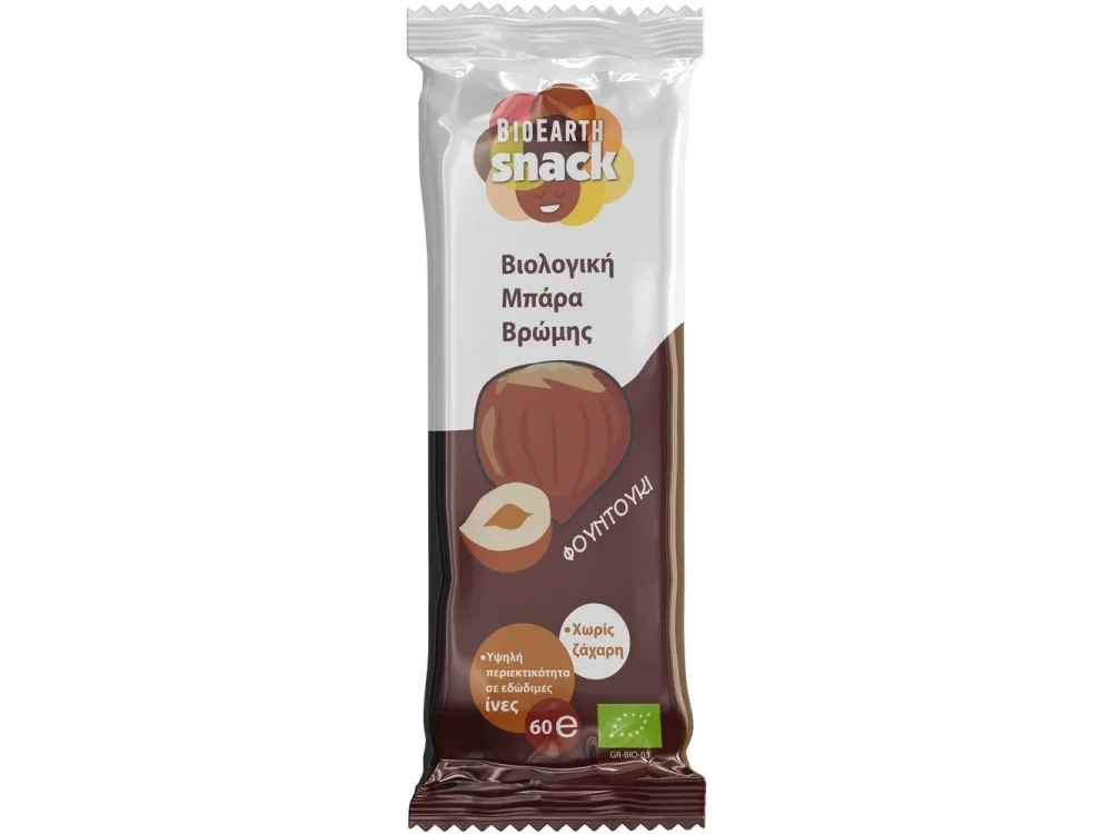 Bioearth Snack Μπάρα βρώμης Φουντούκι, 60gr