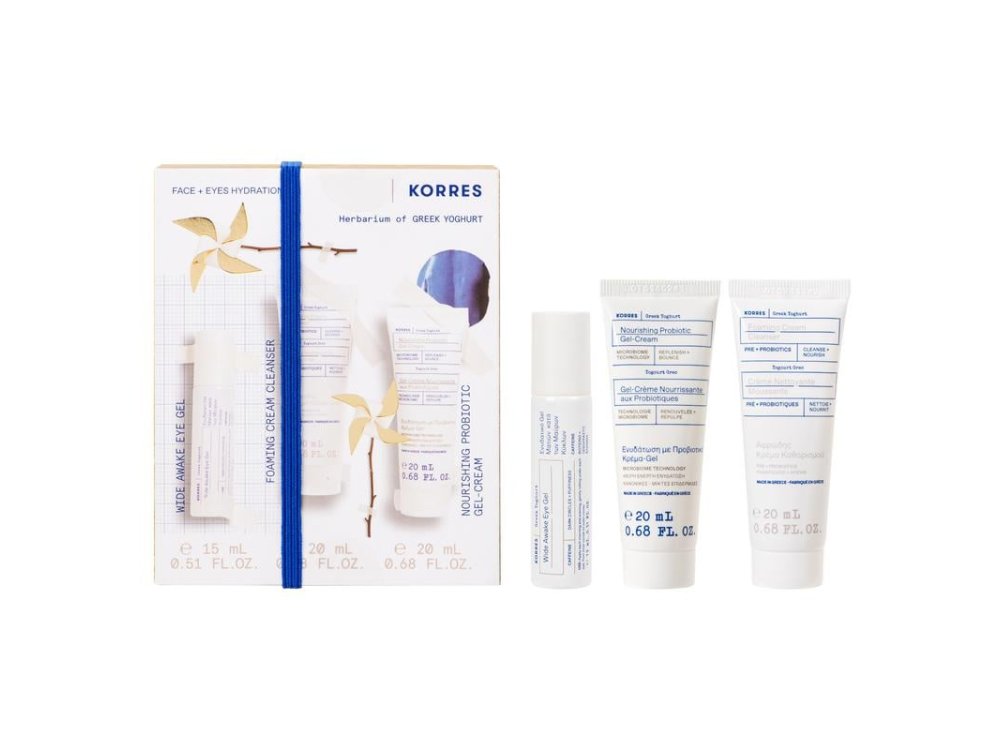 Korres Promo με Wide Awake Eye Ενυδατικό Gel Ματιών, 15ml & Foaming Cleanser Αφρώδης Κρέμα Καθαρισμού Προσώπου, 20ml & Nourishing Probiotic Ενυδατική Gel Κρέμα Προσώπου, 20ml, 1σετ