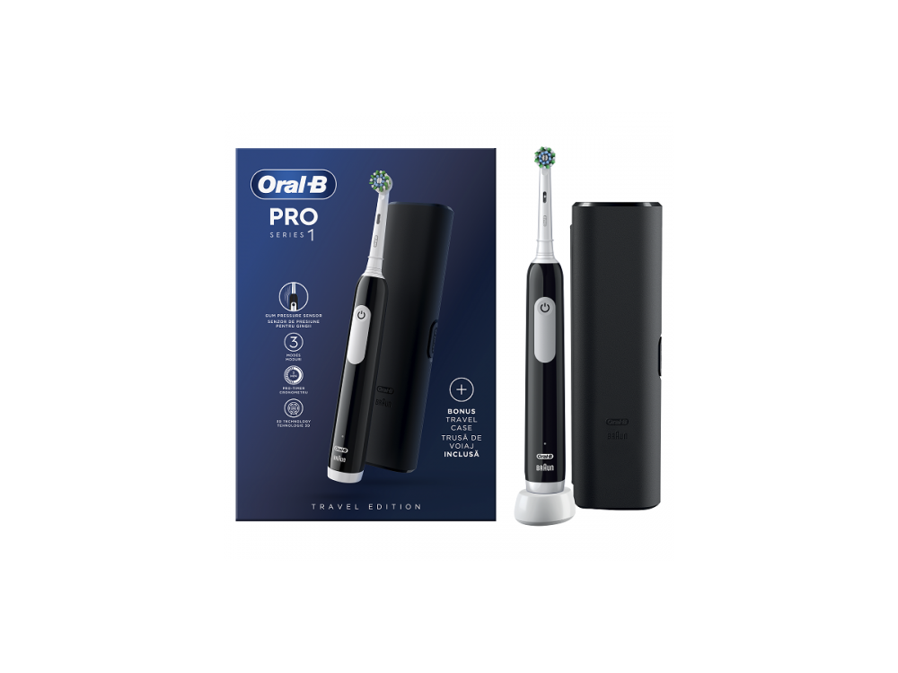 Oral-B Pro Series 1 Electric Toothbrush Black & Travel Case Ηλεκτρική Οδοντόβουρτσα Mαύρη & Θήκη Ταξιδίου, 1τμχ