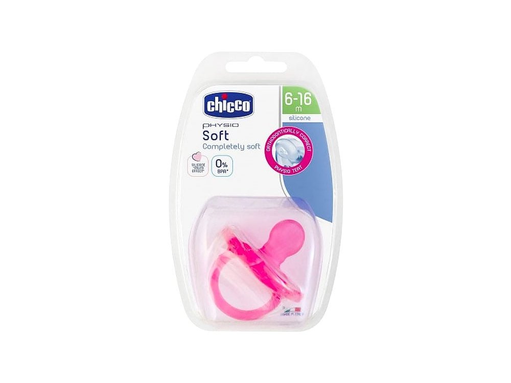 Chicco Physio Soft, Όλο Πιπίλα Σιλικόνης για Ηλικίες 6-16m, Ρόζ, 1τμχ