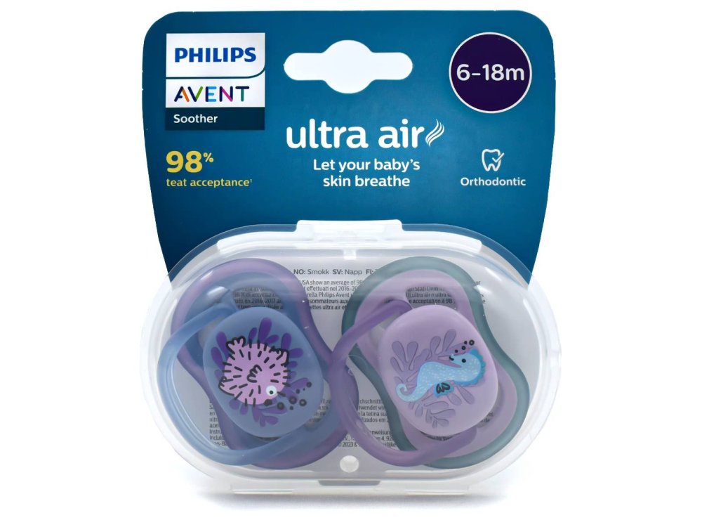 Philips Avent Ultra Air Silicone Soother, Ψάρι - Ιππόκαμπος, 6-18m+, 2τμχ