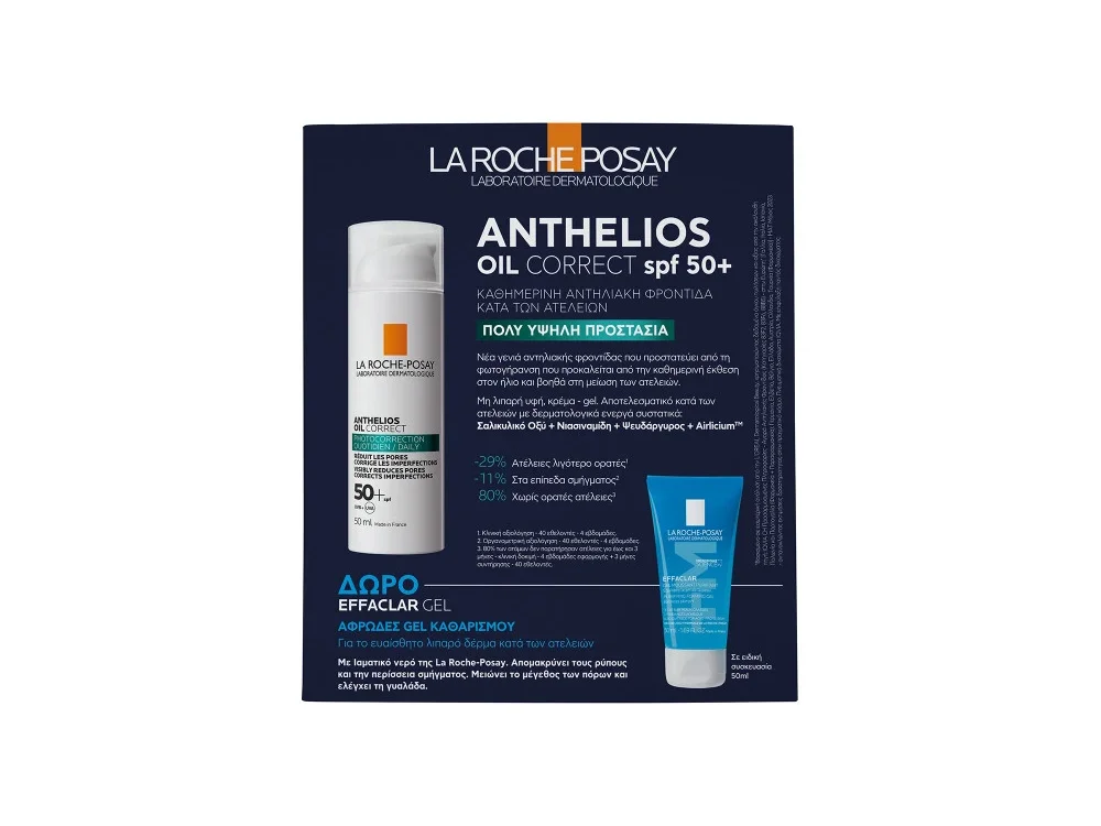 La Roche Posay Promo Anthelios Oil Correct Spf50+, Αντηλιακό Προσώπου Κατά των Ατελειών 50ml & Effaclar Gel, Τζελ Καθαρισμού για το Μεικτό-Λιπαρό Δέρμα, 50ml