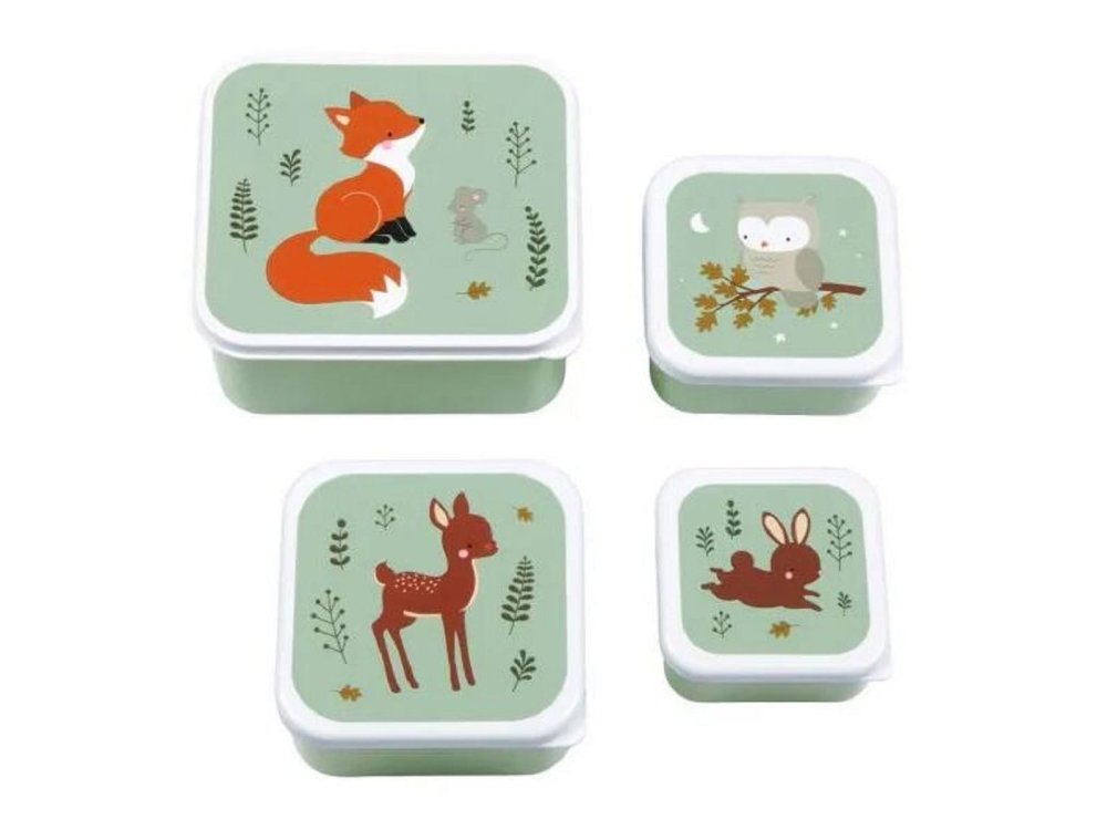 A Little Lovely, δοχεία φαγητού Lunch Box & Snack Box Forest Friends, Σετ 4τμχ