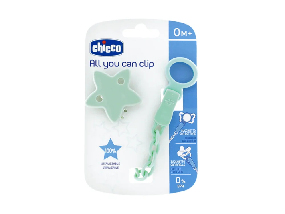 Chicco All You Can Clip, Κλιπ Πιπίλας Με Αλυσίδα Αστεράκι 1τμχ