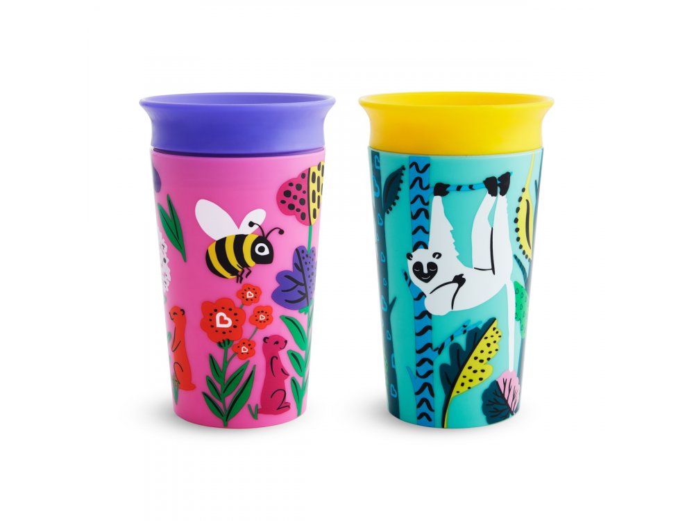 Munchkin Miracle 360° Deco Sippy Cups 266ml – Lemur & Bee, Εκπαιδευτικό Κύπελλο-Ποτήρι με καπάκι, 2τμχ